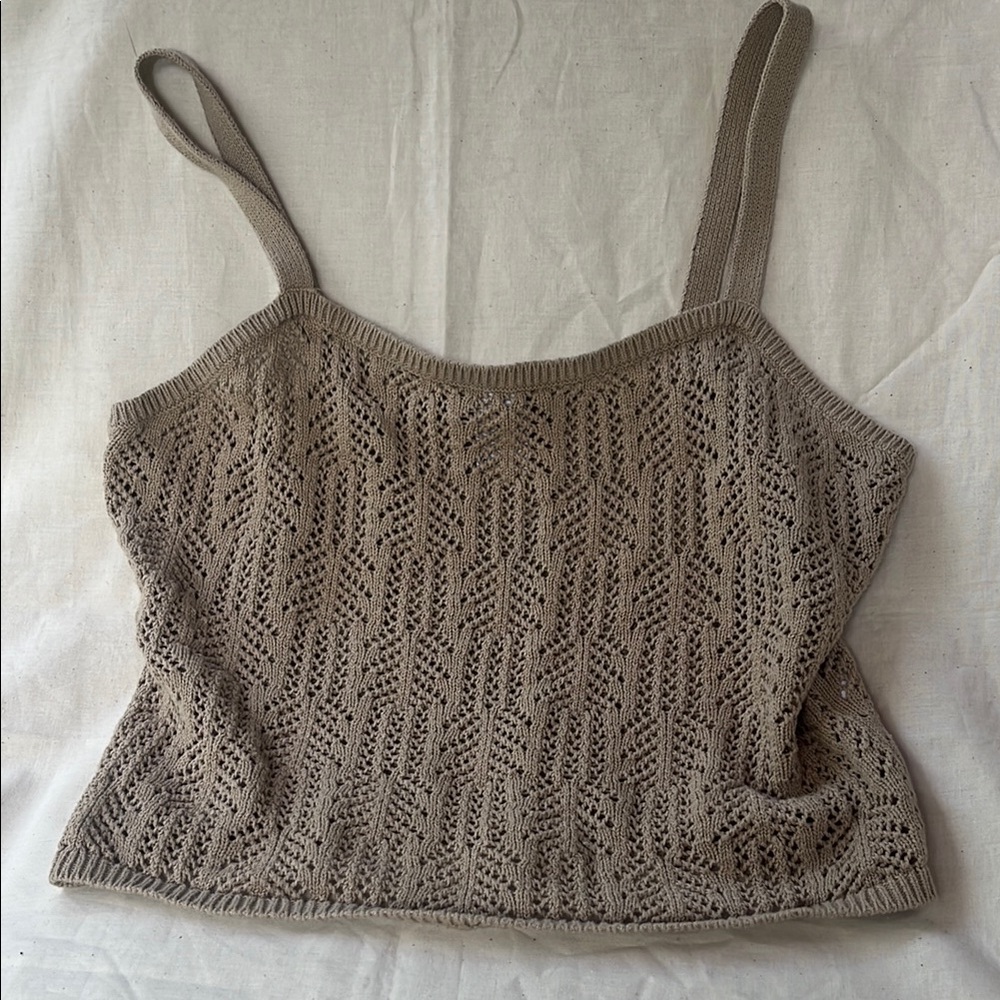 Knit Lace Tank Top - Taupe